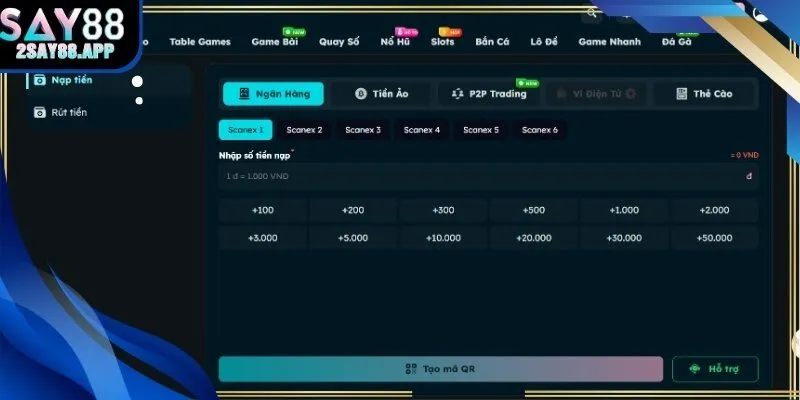 Giao diện hiển thị trạng thái giao dịch nạp tiền Say88 theo thời gian thực.